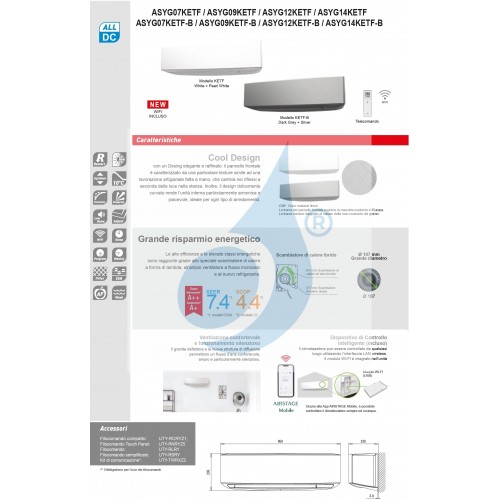 Fujitsu Inneneinheit Wand 12000 Btu ASYG12KETF Klimaanlage Serie KE WiFi Weiß 3.5 kW R-32 ASYG12KETF