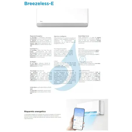 Midea Duo Split 9+9 Btu Breezeless E M2OE-18HFN8-Q MSCB1BU-09HRFN8 MSCB1BU-09HRFN8 Klimaanlagen R-32 WiFi 2.5+2.5 kW Breezele...