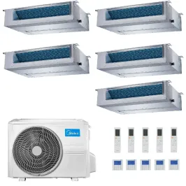 Midea Penta Split 9+9+9+9+12 Btu Kanaleinbaugeräte M5OE-42HFN8-Q con 4 unità MTI-09HWFNX(GA) + MTI-09HWFNX(GA) Klimaanlagen K...