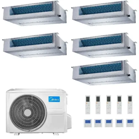 Midea Penta Split 9+9+9+9+18 Btu Kanaleinbaugeräte M5OE-42HFN8-Q con 4 unità MTI-09HWFNX(GA) + MTI-09HWFNX(GA) Klimaanlagen K...
