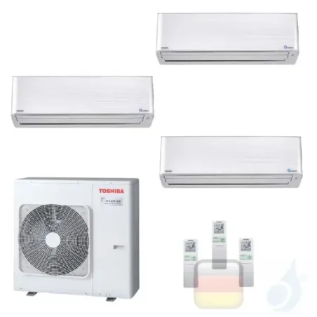 Toshiba Klimaanlagen Trio Split Wand 9000+9000+9000 Btu + RAS-3M26U2AVG-E R-32 Super Daiseikai 9 A++ A+ 2.5+2.5+2.5 kW PKVPG_...