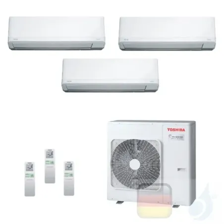 Toshiba Klimaanlagen Trio Split Wand 9000+9000+15000 Btu + RAS-3M18U2AVG-E R-32 Daiseikai Light A++ A++ 2.5+2.5+4.2 kW J2KVRG...