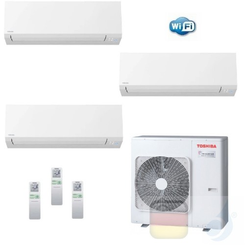Toshiba Klimaanlagen Trio Split Wand 9000+9000+12000 Btu + RAS-3M26U2AVG-E R-32 Shorai Edge Wifi A++ A+ 2.5+2.5+3.5 kW N4KVSG...