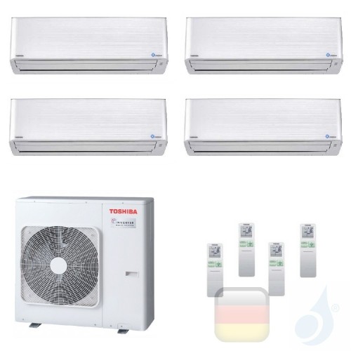 Toshiba Klimaanlagen Quadri Wand 9000+9000+9000+12000 Btu + RAS-4M27U2AVG-E R-32 Super Daiseikai 9 A++ A+ 2.5+2.5+2.5+3.5 kW ...