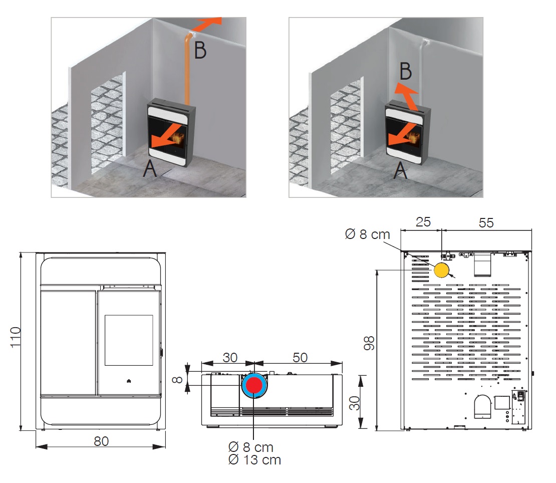 Edilkamin 9.1 kW pellet stoves, picture Air Tight C ceramic black