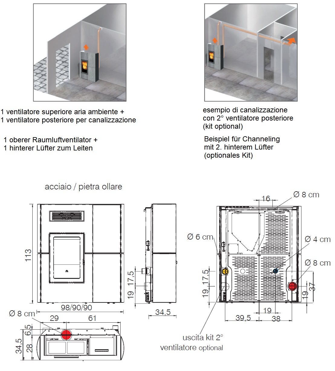 Pelletofen Edilkamin 12.1 kW Blade stahl Bordeaux