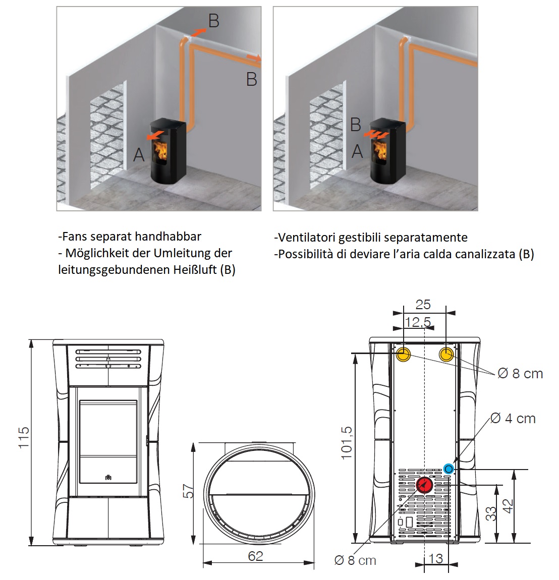 Pellet stove Edilkamin 11.2 kW Cherie Up ceramic Bordeaux
