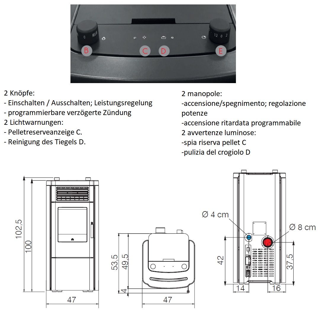 Edilkamin 8,3 kW pelletkachel, Klik keramiek wit