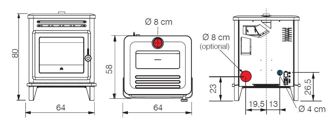 Edilkamin 8.1 kW Lille 8 pellet stove, cast iron, black