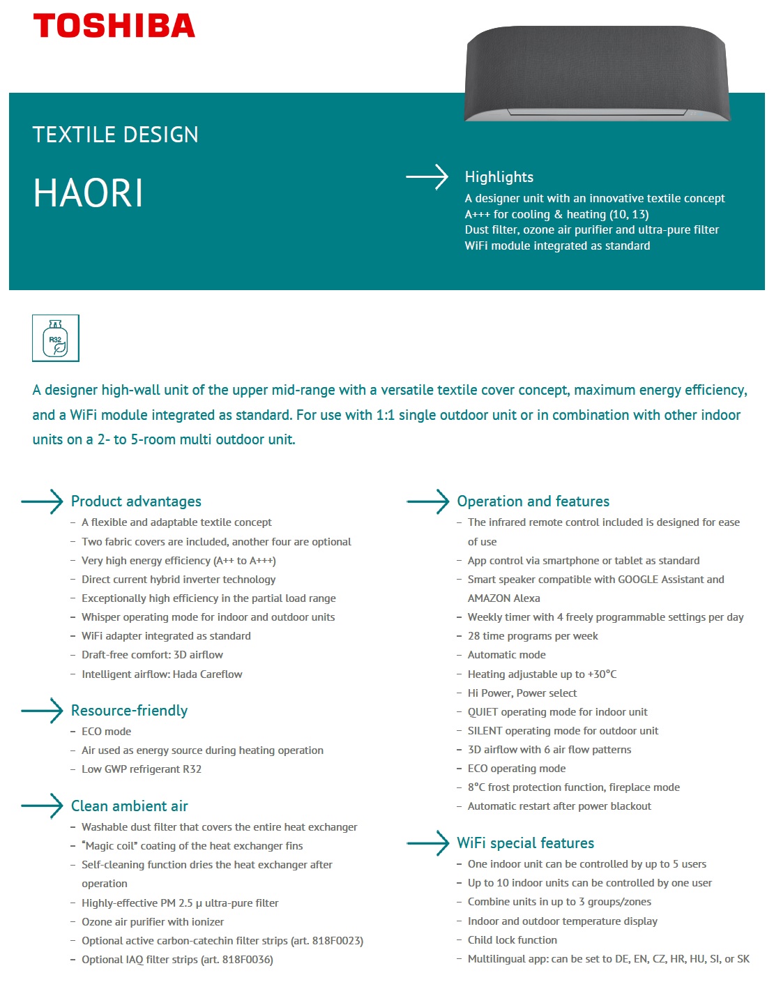 Klimaanlagen Toshiba Quadri 9+9+9+12 Haori RAS-4M27U2AVG-E